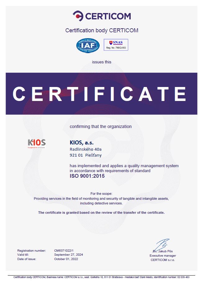 Certificates ISO 9001:2015