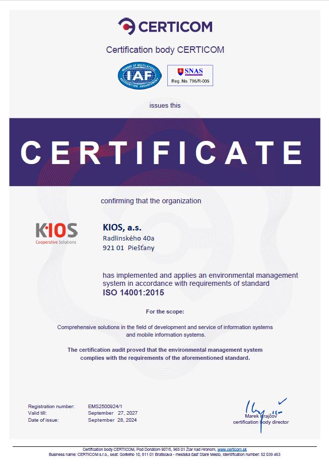 Certificates ISO 14001:2015