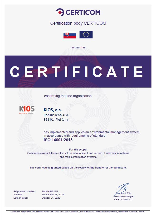 Certificates ISO 14001:2015