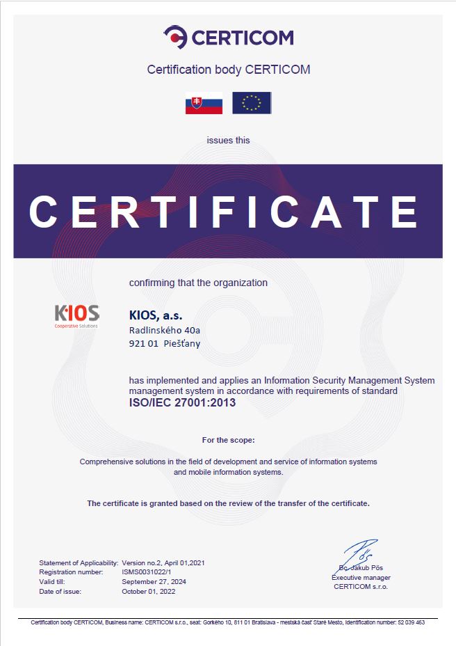 Certificates ISO 27001:2013